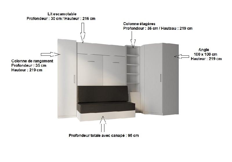 Composition angle lit escamotable blanc - Dynamo Sofa avec canapé noir 140x200 cm - 351x100 cm_4