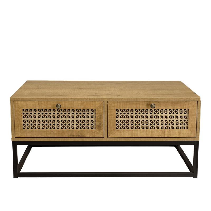 Table basse Caline 4 tiroirs - effet cannage et métal noir - style scandinave_4