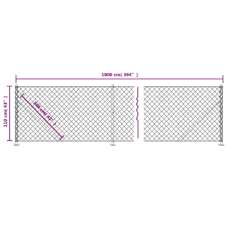 Vidaxl clôture en mailles de chaîne avec bride argenté 1,1x10 m 154034_4