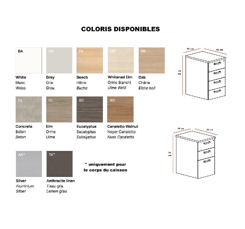 Bureau Idea Tube avec caisson - Quadrifoglio - 160, Anthracite, Orme, Droite, 3 tiroirs_4