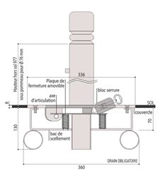 Potelet rabattable SOLIBLOC - Tube acier Ø76 mm - Verrouillage clé triangle 14 - 5 modèles au choix_4