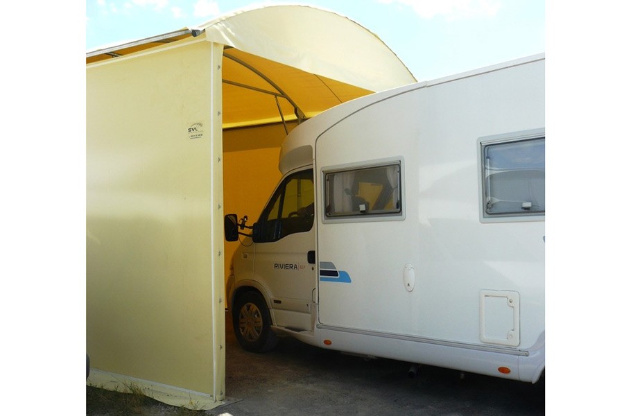 Abri camping car semi-fermé integral / structure en acier / toiture arrondie en plastique / 3.8 x 3.22 m_4