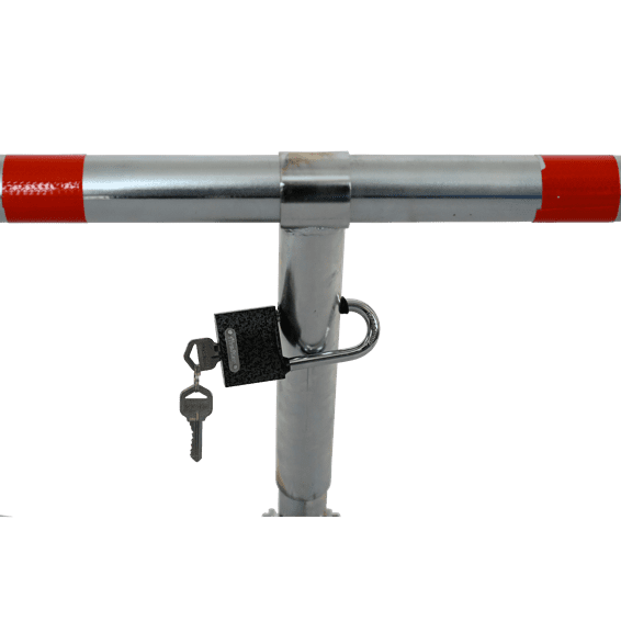 Arceau de parking SPM1 ECO V2 - Tube acier galvanisé Ø 45 mm avec deux bandes rouges, cadenas renforcé et 12 points d'ancrage_4