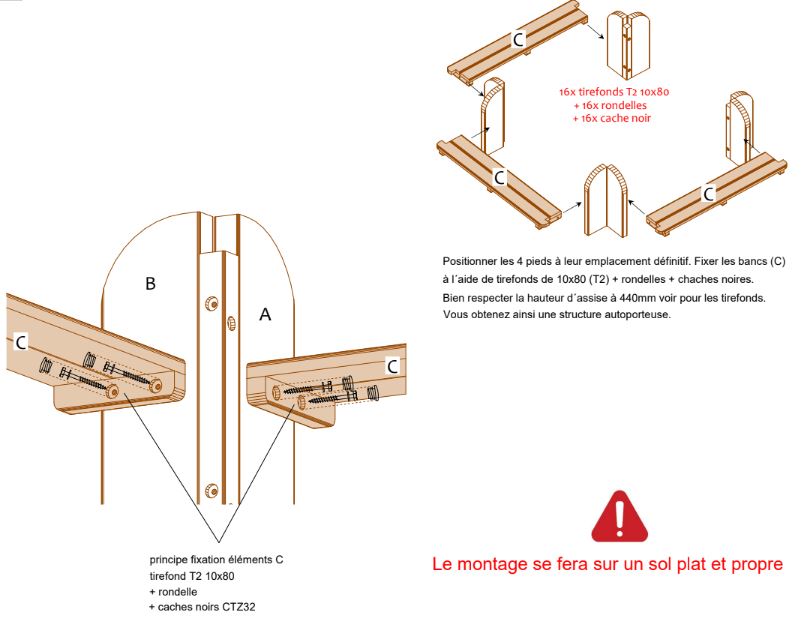 Table Elite Carrée PMR - Réf: EC230 PMR - 2,30m x 2,30m x 0,75m - Piétement bois - Livrée en KIT_4