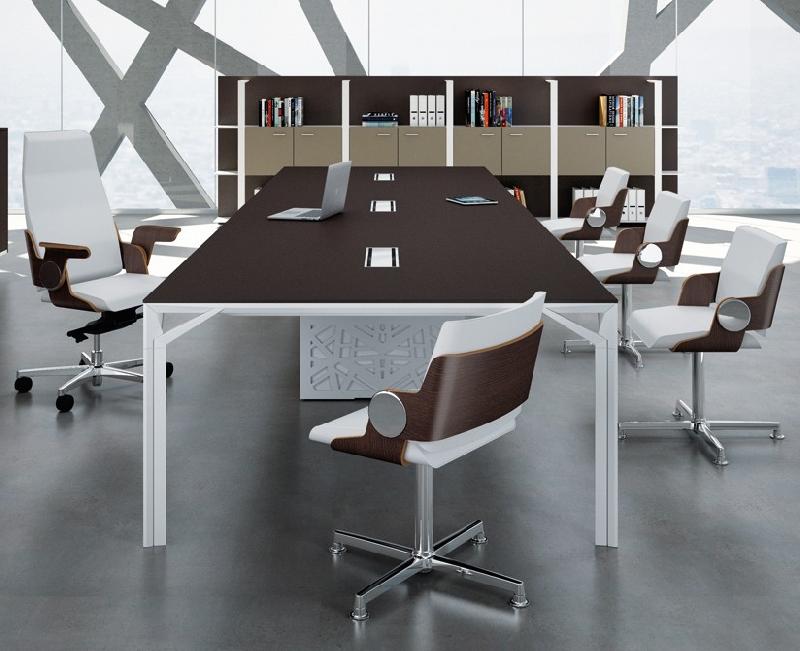 Grande table de réunion X8 avec pieds Design Officity. - Blanc 9010, Blanc, 640_4
