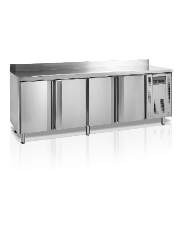 Desserte réfrigérée négative 4 portes adossée - TEFCOLD - Inox AISI304 - 460L - Classe climatique 4 - R290_4