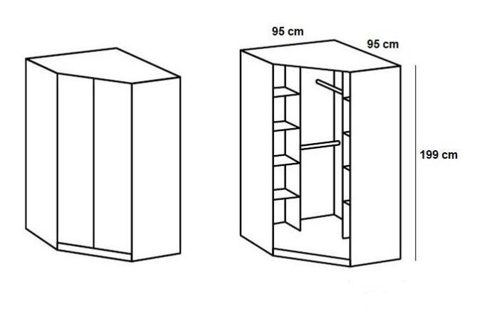Ensemble de rangement d'angle GABY - Chêne imitation naturel - Portes blanc laqué et miroir - 216 x 260 cm_4