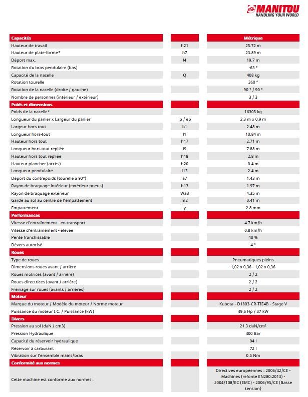 Tj 80+ - Nacelle élévatrice articulée Manitou - Capacité de levage 408 kg - 4 roues motrices et directrices_4