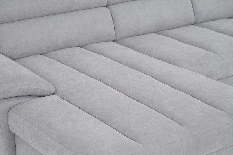 Canapé d'angle gauche convertible avec méridienne coffre Kid - Tissu gris clair - Couchage 140x200 cm - Pieds métal chromé_4