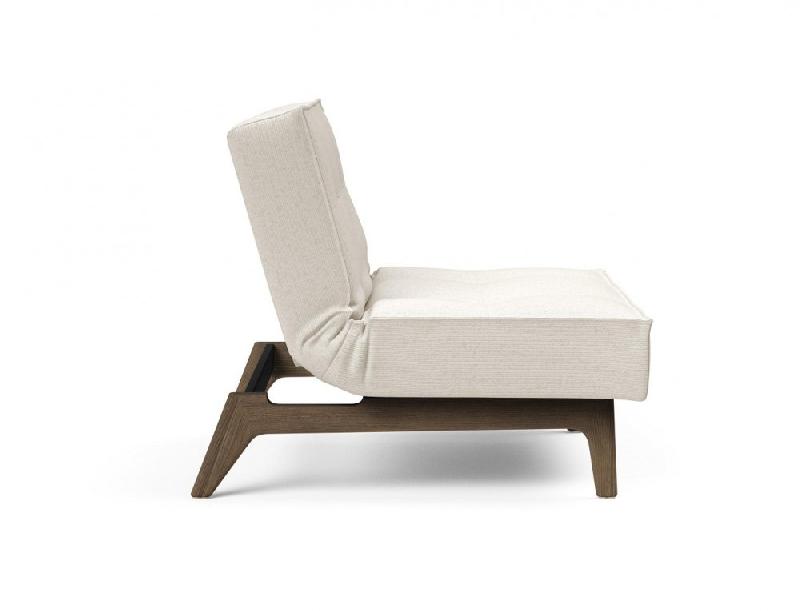 Fauteuil convertible Innovation Living Splitback Eik - Lit 90x115 cm - Pieds chêne noyer - Tissu bouclé Off White_4