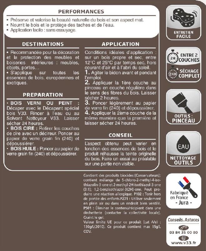 Huile et protection pour meuble et objet - V33 incolore mat 0.5 L_4