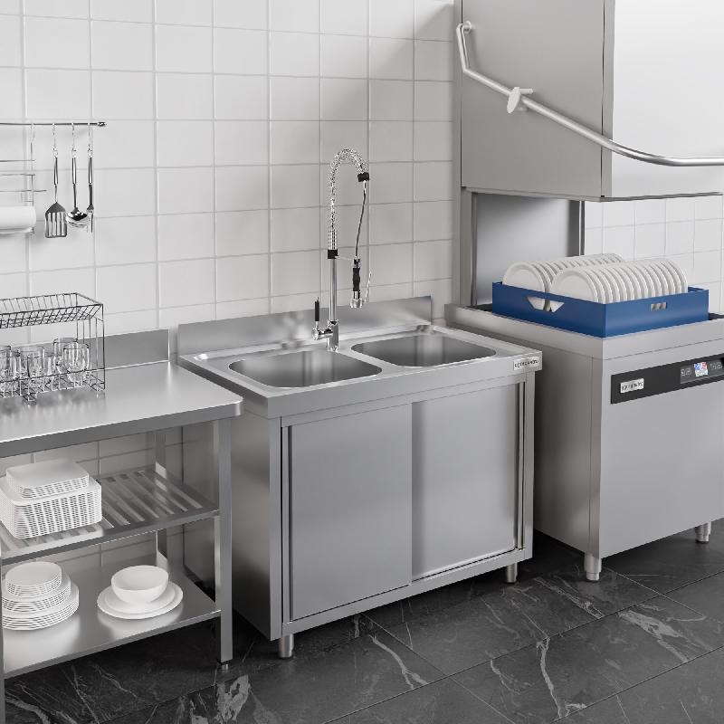 Plonge inox 1 bac et égouttoir sur placard - P 700 mm - 1000 mm bac à droite_4