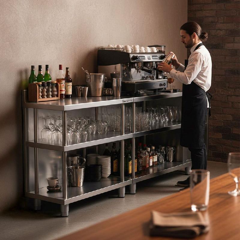 Table de travail de bar inox - 800 x 400 mm - 4 étagères_4