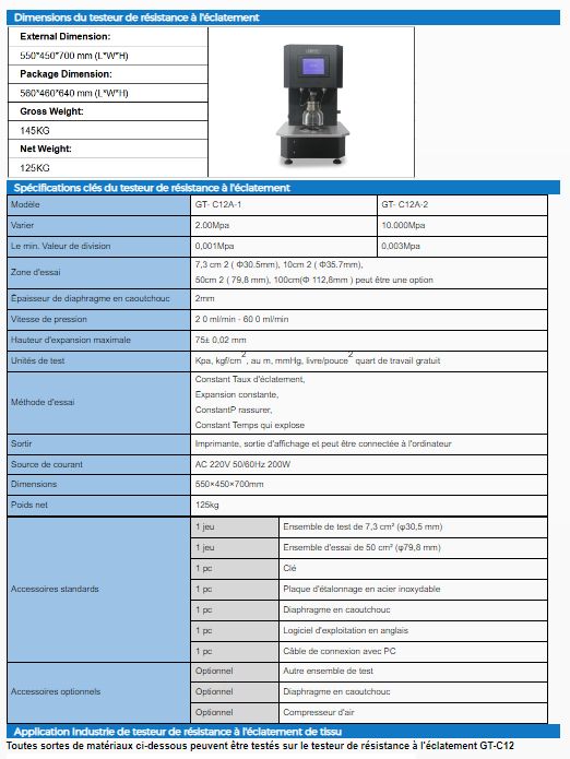 Testeur de résistance à l'éclatement GT-C12A - Gester - poids 125 kg - GT-C12A-2_4