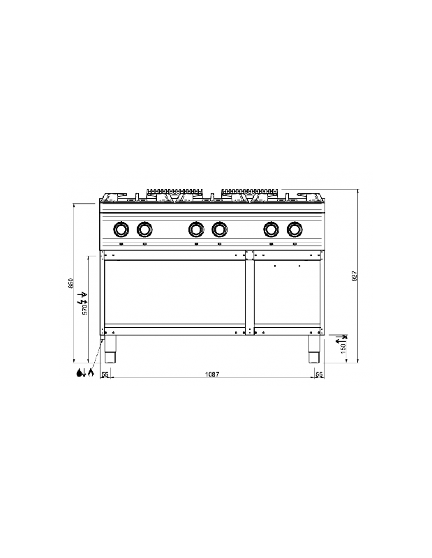 Fourneau 6 feux gaz sur baie libre - 33 kW - Fabriqué en Italie - MBM_4