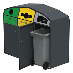 Point de tri 3 flux - acier traité anti-UV et anticorrosion - 3 bacs roulants 120L inclus_4