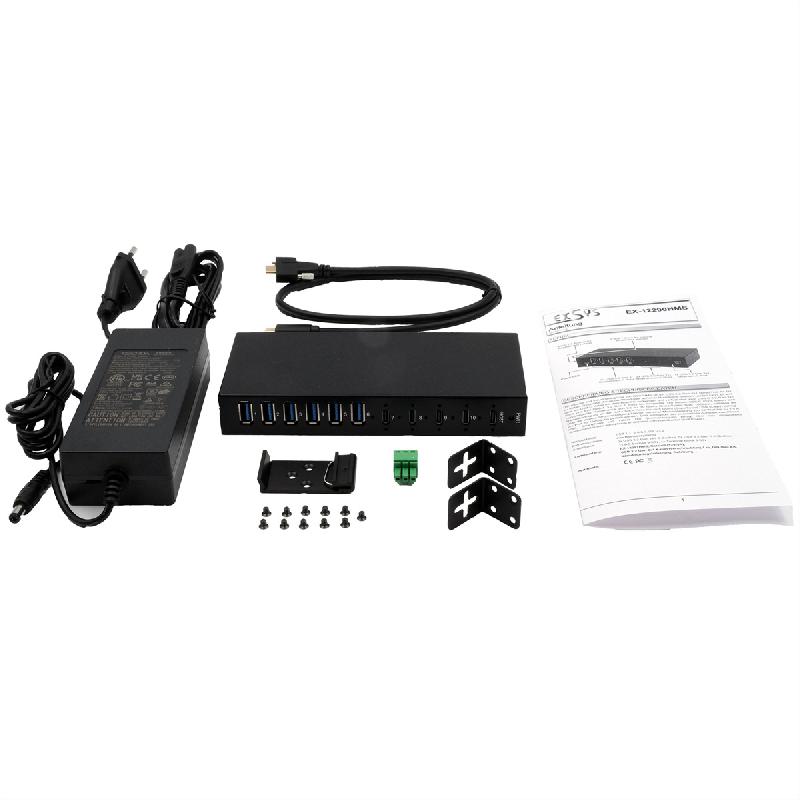 EXSYS EX-12290HMS HUB métallique 10 ports USB 3.2 Gen 2x1, 4x USB-C et 6x USB-A 3.2 Gen 1, pour table, mur et rail DIN_4