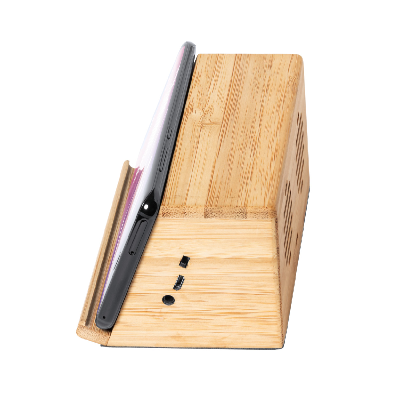 Chargeur enceinte Bluetooth en bambou - induction, chargeur rapide sans fil 10W, support téléphone portable_4