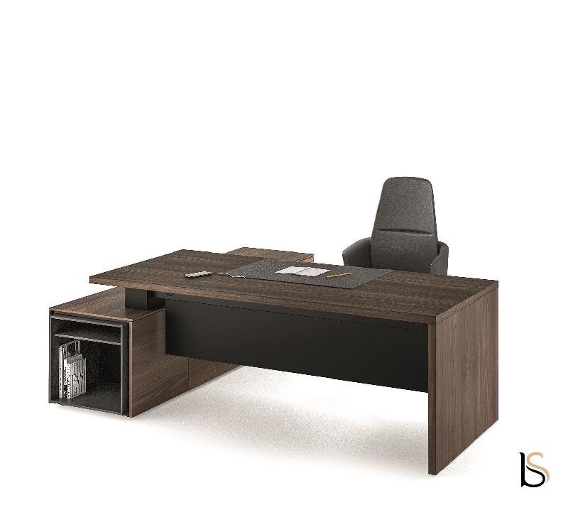 Bureau Manager Sile avec meuble intégré- Bralco - Oui, 208, Noyer, Oui, Droite_0