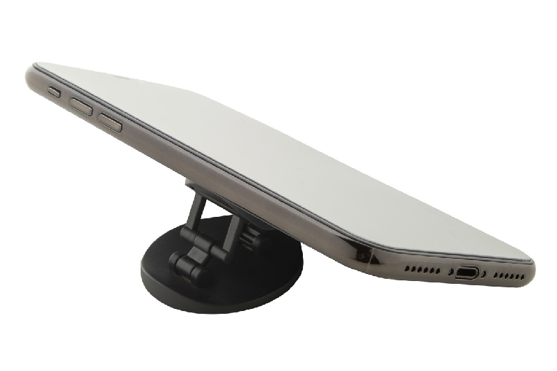 Support pour mobile rond en plastique avec base auto-adhésive et revêtement bambou - couleur noir, poids 8g_4