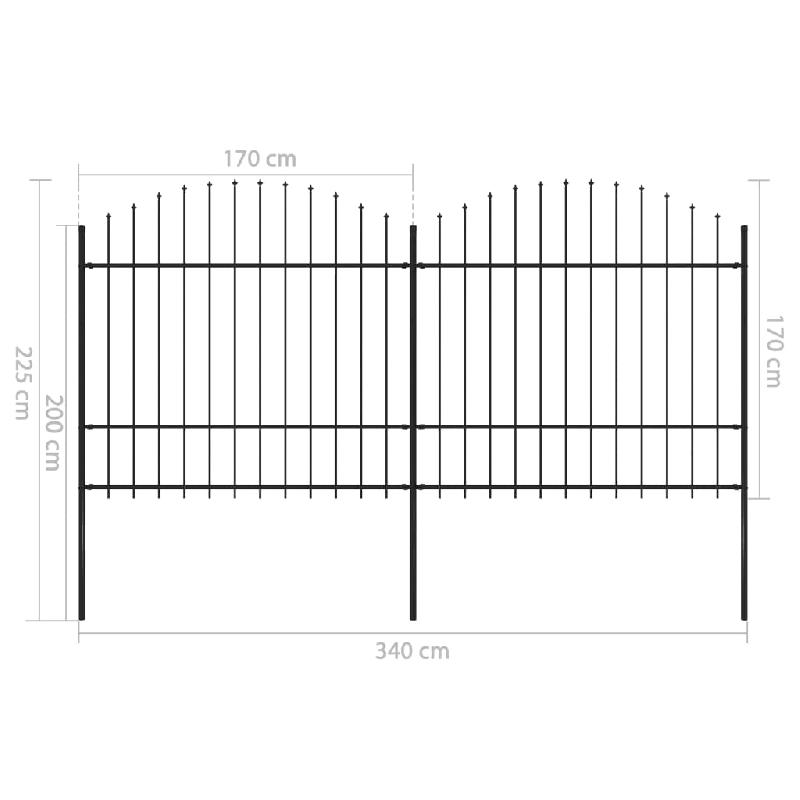 Vidaxl clôture de jardin à dessus en lance acier (1,5-1,75)x3,4 m noir 277740_4