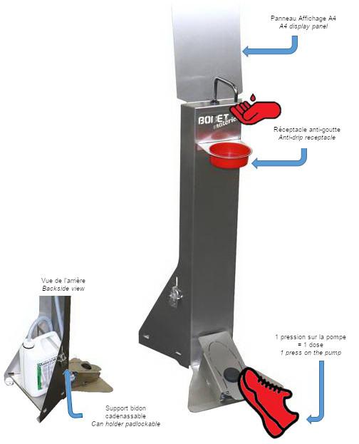 Distributeur gel inox à pédale - acier inoxydable 304L - capacité 5L - Bobet Matériel_4