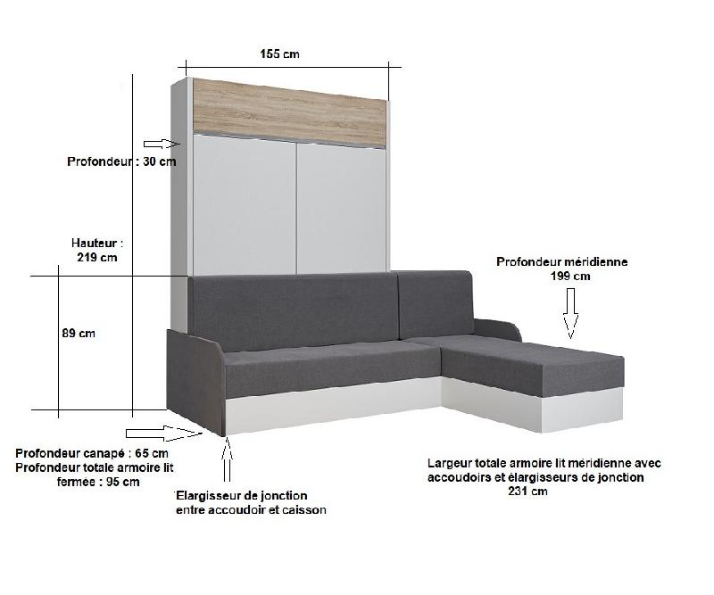 Lit escamotable Aladyno Sofa 140x200 cm - méridienne réversible tissu gris, bandeau blanc_4