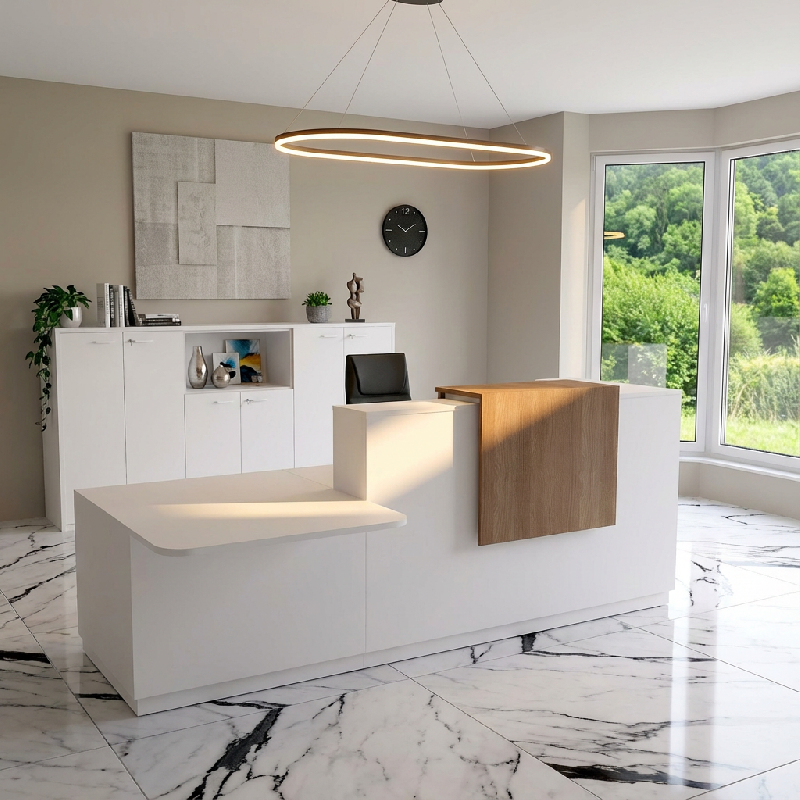 Banque d'accueil Design & Ergonomique : La solution idéale pour Cabinets Médicaux - Blanc, Gauche, Non, 282, Acacia foncé_0
