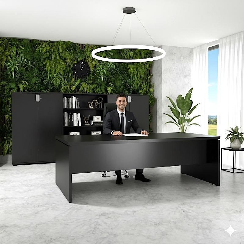 Bureau de direction TAK plateau rectangulaire - Mobel Linea - 180, Noir_0