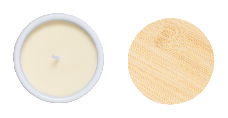 Bougie parfumée en cire végétale - parfum vanille - pot en céramique avec fond liège et couvercle en bambou - 188 gr_4