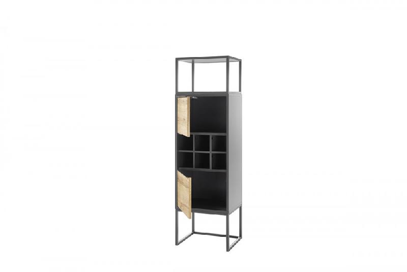 Rangement Abou - 1 niche, 2 portes, 1 étagère à bouteilles - MDF gris anthracite et plaqué chêne_4