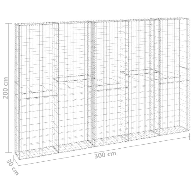 Vidaxl mur en gabion avec couvercles acier galvanisé 300x30x200 cm 147823_4