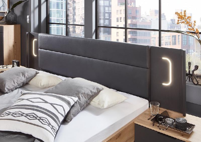 LIT CHEVETS DESIGN VICK 180 X 200 CM CHÊNE ARTISAN TÊTE CUIR SYNTHÉTIQUE_4