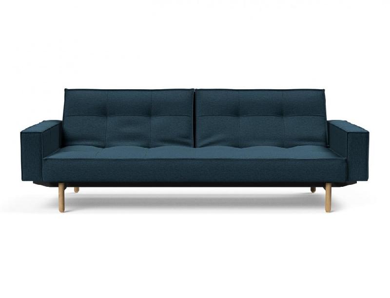 Canapé convertible Splitback Stem avec accoudoirs - pieds obus chêne naturel - tissu Argus Navy Blue - couchage 115x210 cm_4