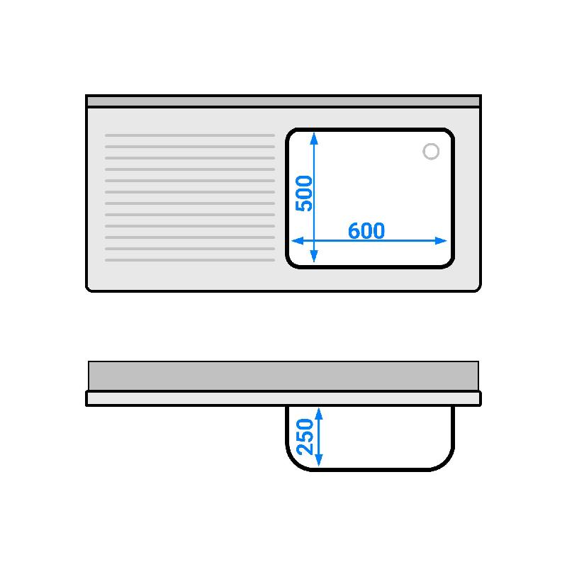 Plonge Inox 1 bac sur placard avec passage lave-vaisselle - P 700 - GGM - 1400 mm bac à droite_4
