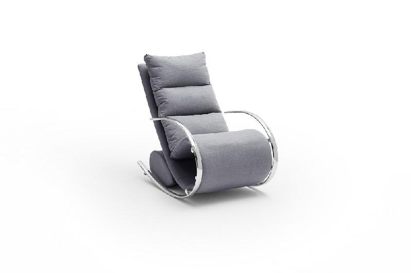 Fauteuil relax YANIS - tissu gris avec pouf indépendant et structure métal_4