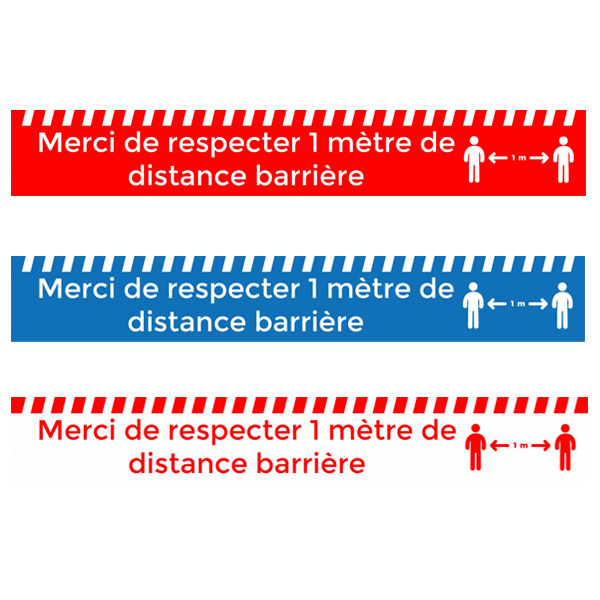 Bande signalétique vinyle antidérapante 15x100 - Merci de respecter distances barrières + picto - Texte blanc sur fond bleu - Réf.494041_4