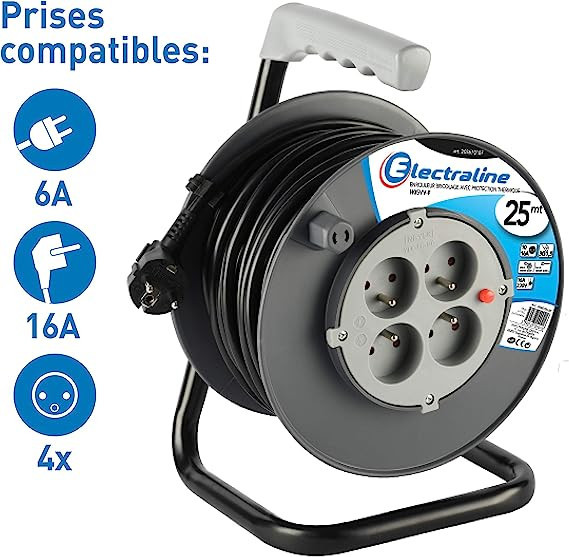 Rallonge electrique enrouleur 25m 4 prises 16a 3g1.5mm_4