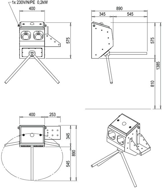 Contrôle de passage en acier inoxydable - Tourniquet et support-bidon intégré - Désinfection bimanuelle - ECO_4