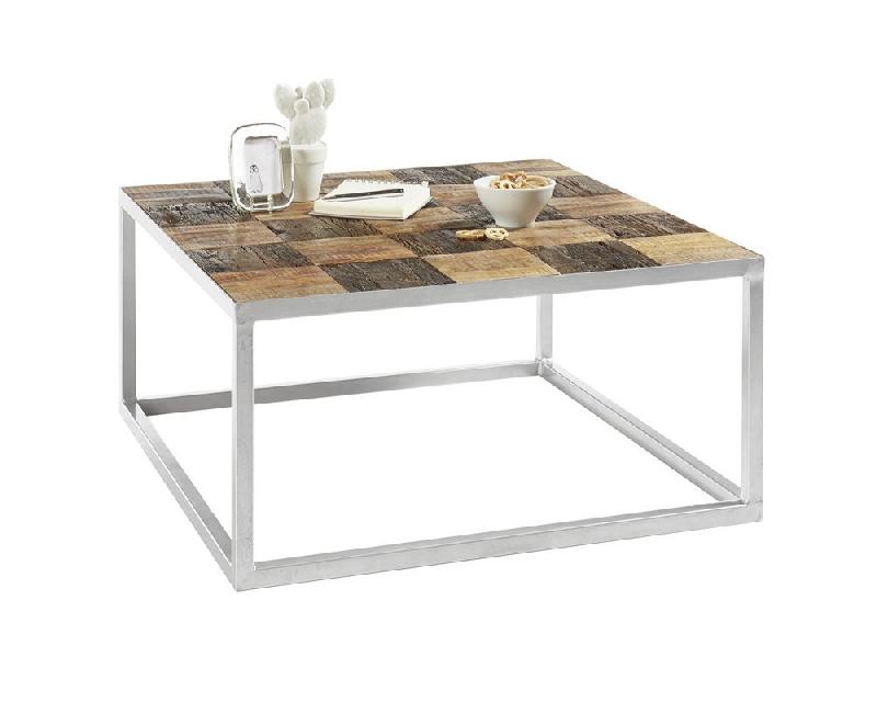 Table basse Broder 80x80 cm - Métal laqué silver et plateau en manguier massif_4