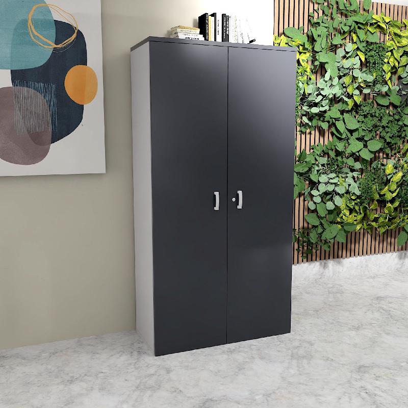 Armoire haute 197 cm avec portes battantes - Mobel Linea - 100, Gris anthracite_4