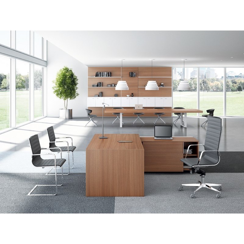 Bureau de direction T45 - Quadrifoglio - Plateau anti-rayures et pieds panneaux avec caisson 3 tiroirs_4