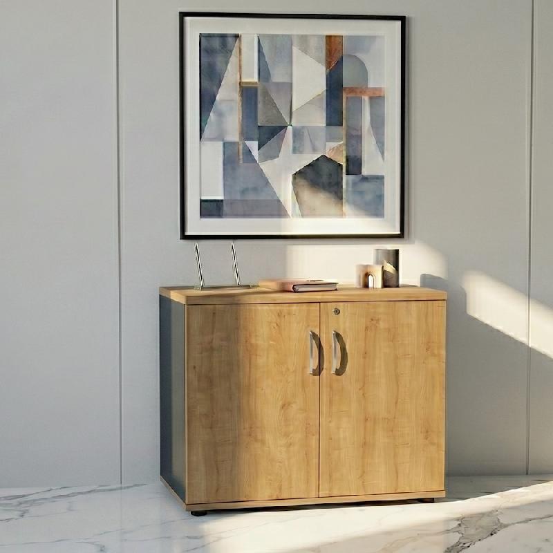 Armoire de bureau avec portes décor bois - MDD - Gris anthracite, Chêne miel_4