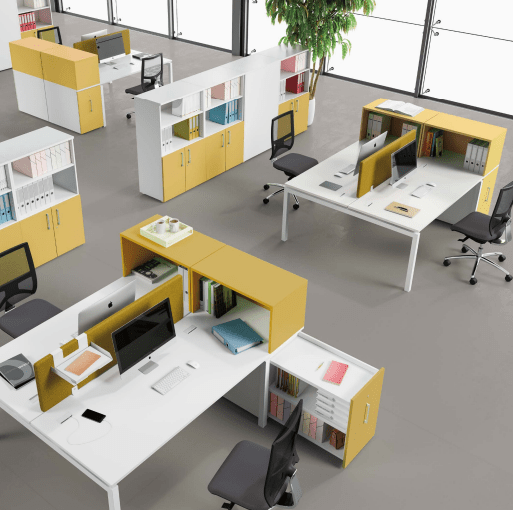 Bureau d'entreprise open space sobre et élégante - TÉOS Columbia avec pieds fixes ou réglables, plateau antibactérien et gestion des câbles_4