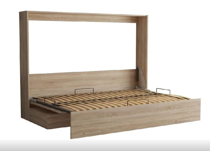 Armoire-lit escamotable VERTIGO SOFA - Chêne naturel - Canapé gris 4 coussins - Couchage 160x200 cm avec sommier à lattes_4