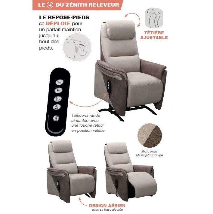 Fauteuil relax releveur électrique Zilia - bi-moteur, microfibre mastic/brun taupé - têtière ajustable_4