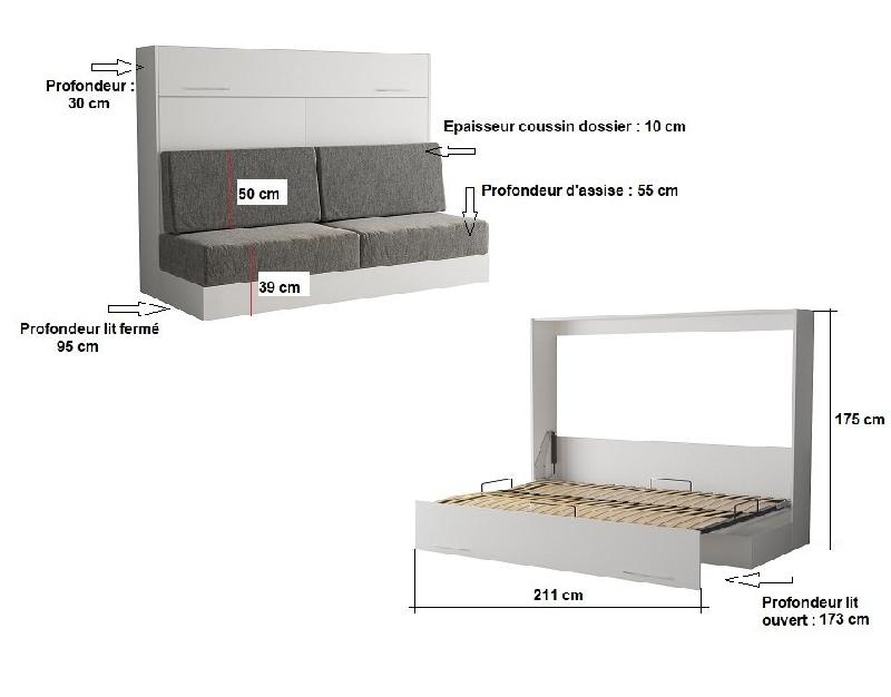 Armoire-lit escamotable VERTIGO SOFA - Façade blanc brillant - Canapé marron - Couchage 160x200 cm_4