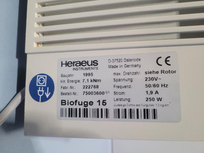 BIOFUGE 15 Centrifugeuse universelle à grande vitesse HERAEUS avec rotor 3754_4