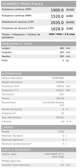 Générateur électrique 400 V avec silencieux d'échappement intégré