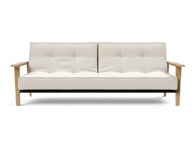 Canapé-lit design Innovation Living Splitback Frej - Convertible 115x210 cm - Accoudoirs bois - Tissu bouclé Off White_4